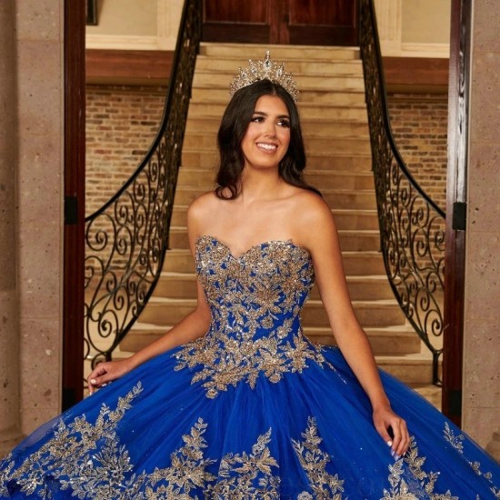 Off the Shoulder Blue Quinceanera Dresses Ball Gown Gold Appliques Lace Beaded Mexican Sweet 16 Dresses 15 Anos