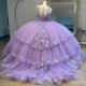 Off the Shoulder Lavender Sexy Ball Gown Quinceanera Dresses Applique Lace Crystal Beading Bow Tull Ribbons Corset Vestido De 15