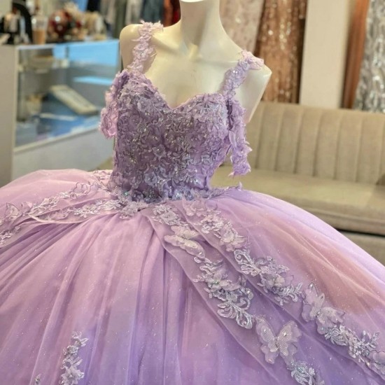 Off the Shoulder Lavender Sexy Ball Gown Quinceanera Dresses Applique Lace Crystal Beading Bow Tull Ribbons Corset Vestido De 15