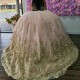 Off the Shoulder Pink Gillter Quinceanera Dresses Gold Bow Beads Tulle Lace Up Appliques Ball Gown Birthday Party Dress Vestidos