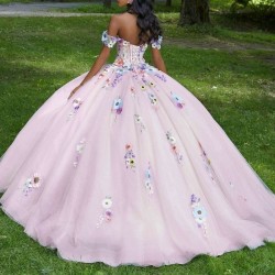 Off the Shoulder Pink Princess Quinceanera Dresses 2024 3D Floral Ball Gown Sweet 16 Dress Vestidos De 15 Anos Quinceanera Pagea