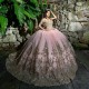 Off the Shoulder Pink Quinceanera Dress 2024 Gold Applique Lace Beading Vestidos Prom Vestidos De Baile Gown Sweet 15