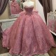 Off the Shoulder Pink Sequined Ball Gown Quinceanera Dress Corset Lace Beads Crystal Sweet 16 Dress Vestidos De XV Anos 15