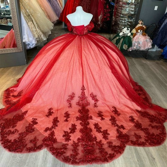 Off the Shoulder Red Quinceanera Dresses Lace Applique Beads Tulle Ball Gown Birthday Party Sweet 16 Vestidos De 15 Anos