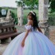 Off the Shoulder Sky Blue Quinceanera Dresses Sequins Lace Applique Sweet 16 Ball Gown Vestido De 15 Anos Lace-Up