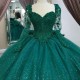 Off the shoulder Emerald Green Quinceanera Dresses Applique Lace Beaded Bridesmaid Dress Lace Up Prom Dress Ball Gown vestidos