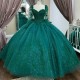 Off the shoulder Emerald Green Quinceanera Dresses Applique Lace Beaded Bridesmaid Dress Lace Up Prom Dress Ball Gown vestidos