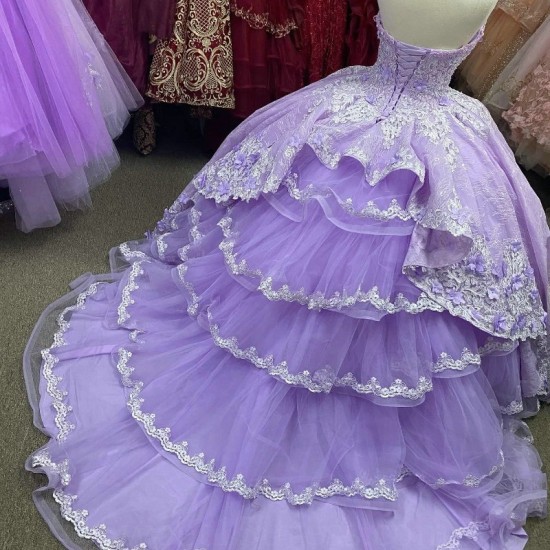 Princess Lavender Quinceanera Dresses Flower Applique Beads Ball Gown Sweet 16 Dress Vestidos De 15 Anos Quinceanera Pageant