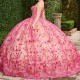 Puff Sleeve Hot PInk Removable Quinceanera Dress Applique Lace-up Vestidos De 15 Quinceanera Sweet 16 Dresses