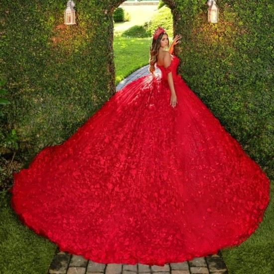 Red 2024 Off The Shoulder Ball Gown Quinceanera Dresses Applique Lace Beads Tull Vestidos De 15 Anos Corset Dress For 16th