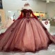 Red Shiny 3D Flowers Off The Shoulder Ball Gown Quinceanera Dresses Applique Beads Tull Lace Up Sweet 15 16 Dress vestidos de 15