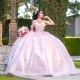 Pink Shiny Quinceanera Dress Sequined Ball Gown Sparkly Sweet 16 Year With Bow Princess Dresses For 15 Years Vestidos