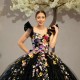 Ruffles Black Quinceanera Dresses Ball Gown Rhinestones Applique Beads Flowers Tull Court Train Robes De Soiree Tailored vestido