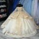 Ruffles Champagne Beading Ball Gown Quinceanera Dresses Off The Shoulder Appliques Lace With Cape Corset Vestidos Para 15