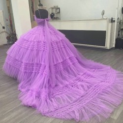 Ruffles Lavender Quinceanera Dress Spaghett Straps with Beads Tull Sleeveless Sweep Train Ball Gown Sweet 16 Dresses vestidos de