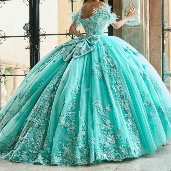 Sexy Sweetheart Quinceanera Dresses Applique Lace Beads Feather Ball Gown Sweet 16 Year Princess Dress For 15 Years vestidos de