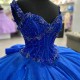 Shiny Blue Quinceanera Dresses Ball Gown Formal Prom Graduation Gowns Beads Crystal Lace Up Sweet 15 16 Dress vestidos de 15anos