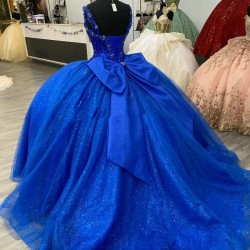 Shiny Blue Quinceanera Dresses Ball Gown Formal Prom Graduation Gowns Beads Crystal Lace Up Sweet 15 16 Dress vestidos de 15anos