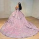 Shiny Lilac Ball Gown Quinceanera Dresses Off The Shoulder Beading Appliques Lace 3D Flowers Ruffles Corset Vestidos De 15 Anos