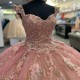 Shiny Pink Quinceanera Dresses Ball Gown Applique Lace Beads Prom Party Sweet 16 Years Girl Birthday Party Vestidos 15 Anos