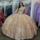 Shiny Gold Quinceanera Dress 2024 Ball Gown Big Bow For Sweet 16 15 Sequined Lace Beads Princess Vestidos De XV 15 Anos