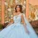 Sky Blue Shiny Quinceanera Dresses Ball Gown Applique Lace Beads With Cape Prom Party Sweet 16 Years Girl Birthday Party Vestido