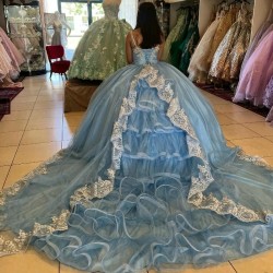 Spaghetti Strap Sky Blue Ball Gown Quinceanera Dress 2024 Lace Appliques Vestidos De 16 Quinceanera Vestidos 15 De Anos