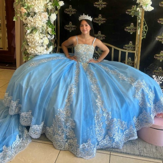 Spaghetti Strap Sky Blue Ball Gown Quinceanera Dress 2024 Lace Appliques Vestidos De 16 Quinceanera Vestidos 15 De Anos