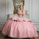 Sparkling Pink Sweetheart Quinceanera Dress 2024 Off the Shoulder Beads Crystal Applique Party Sweet 16 Ball Gown Graduation