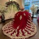 Sparkling Red Sweetheart Quinceanera Dress Gold Appliques Lace Beads Party Sweet 16 Ball Gown Graduation Prom Gowns