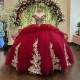 Sparkling Red Sweetheart Quinceanera Dress Gold Appliques Lace Beads Party Sweet 16 Ball Gown Graduation Prom Gowns