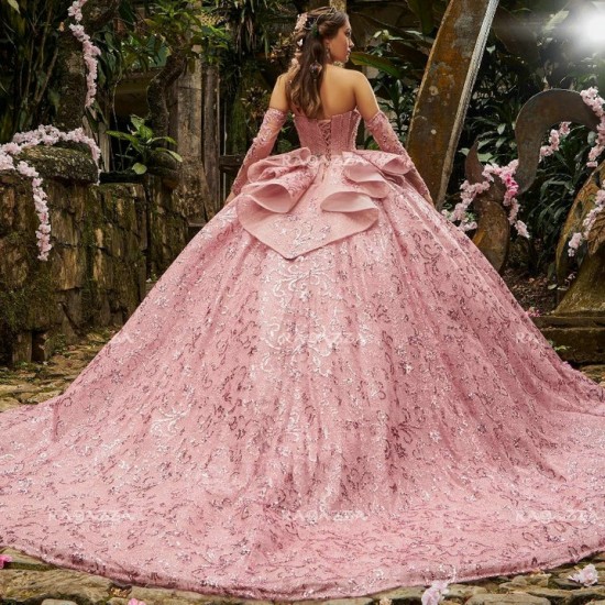 Sparkly Appliques Lace Crystal Pink Quinceanera Dresses Ball Gown Beading Ruffles Corset For Sweet 16 Girls vestidos de