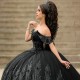 Sparkly Black Princess Off Shoulder Quinceanera Dresses Sweetheart Lace Applique Flower Sweet 16 Ball Gown Vestidos De 15 Anos