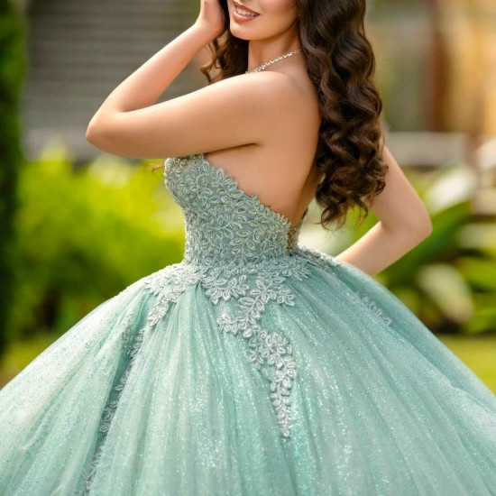 Sparkly Light Green Quinceanera Dresses Ball Off the Shoulder Applique Lace Tulle Prom Dress Party Gowns For 16 Sweet Girls