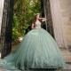 Sparkly Light Green Quinceanera Dresses Ball Off the Shoulder Applique Lace Tulle Prom Dress Party Gowns For 16 Sweet Girls