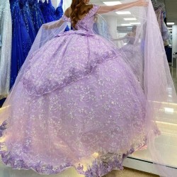 Sparkly Lilac Quinceanera Dress Ball Gown 3D Flower Applique Beading Tull Mexico Corset Sweet 16 Vestidos De 15 Anos