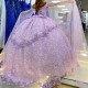 Sparkly Lilac Quinceanera Dress Ball Gown 3D Flower Applique Beading Tull Mexico Corset Sweet 16 Vestidos De 15 Anos