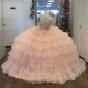 Sparkly Pink Quinceanera Dresses 2024 Sequined Off The Shoulder Ball Gowns Beads Tull Tiered Birthday Prom Dress Vestidos De 15