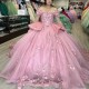 Sparkly Princess Pink Quinceanera Dresses Floral Applique Lace Beads Corset vestidos de 15 quinceanera 2024 Prom Lace Up