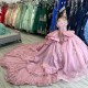 Sparkly Princess Pink Quinceanera Dresses Floral Applique Lace Beads Corset vestidos de 15 quinceanera 2024 Prom Lace Up