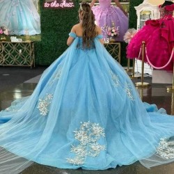 Sweetheart Blue Quinceanera Dress Ball Gown With Cape Appliques Lace Beads Tull Sweet 16 Vestidos De Fiesta Vestido De 15