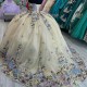 Sweetheart Champagne Shiny Quinceanera Dress Ball Gown Mexican Applique Lace Sweet 16 Princess Vestidos De 15 XV Anos