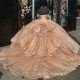 Sweetheart Gold Puffy Skirt Princess Quinceanera Dresses Off shoulder Gillter Lace-up Corset Charro vestido xv 15 anos mexican