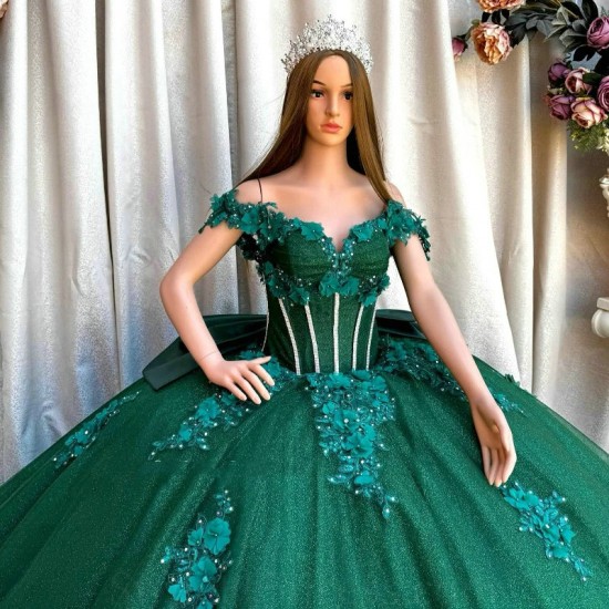 Sweetheart Green Ball Gown Quinceanera Dresses Beads Appliques 3DFlower Prom Dress Birthday Party Gowns Vestidos De 15