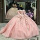 Sweetheart Light Pink Shiny Princess Ball Gown Quinceanera Dress Long Sleeve Beaded Appliques Party Gowns Vestidos De 15 Anos