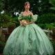 Sweetheart Mint Ball Gown Quinceanera Dress Tulle Applique Lace Beads Tull Off the Shoulder Party Gown Sweet 16 Vestido De 15