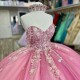 Sweetheart Pink Ball Gown Quinceanera Dresses Flowers Appliques Lace Beads Corset Prom Vestido De 15 Anos