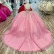 Sweetheart Pink Ball Gown Quinceanera Dresses Flowers Appliques Lace Beads Corset Prom Vestido De 15 Anos