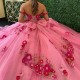 Sweetheart Pink Ball Gown Quinceanera Dresses For Girls Applique Flower Birthday Party Gowns Lace Up Back Graduation Prom Dress