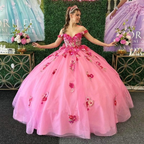 Sweetheart Pink Ball Gown Quinceanera Dresses For Girls Applique Flower Birthday Party Gowns Lace Up Back Graduation Prom Dress